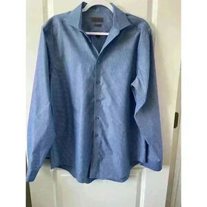 CK Calvin Klein Mens Dress Shirt Slim Fit Blue/white Striped Size 16.5 34/35